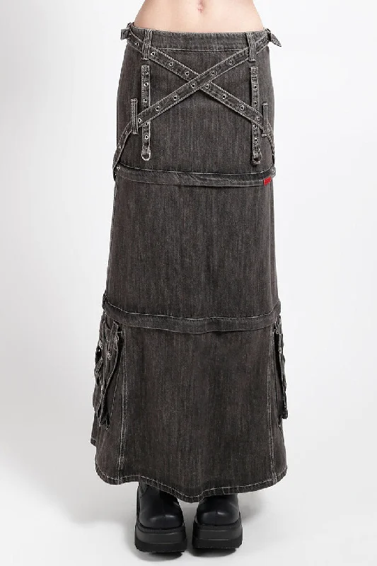 Tripp NYC Triple Zip Off Skirt [Black Denim] corduroy skirt cozy