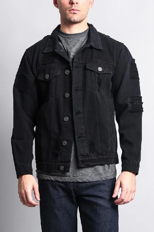 Men's Basic Ripped Jean Jacket Faux Fur Fabric Real Fur Fabric Shearling Fabric