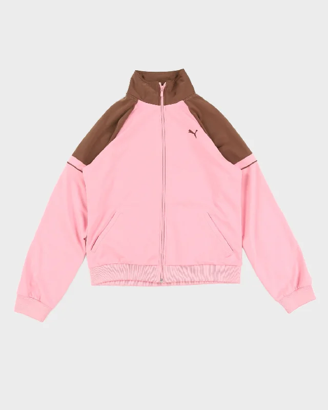 00s Y2K Puma Pink / Brown Track Jacket - S Welt Pockets Slit Pockets Flap Pockets