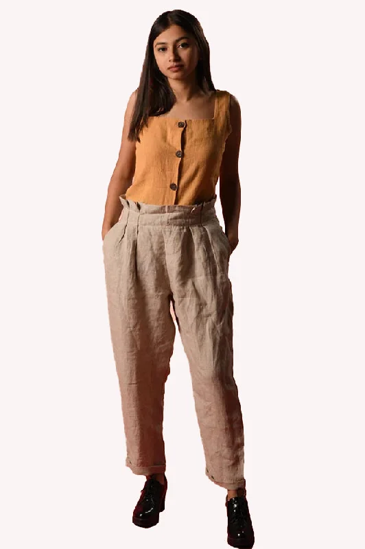 Done-hot-waist Pure Linen Pants Relaxed Linen Pants