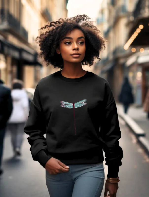 DRAGON FLY SWEATER - BLACK Denim Fabric Leather Fabric Suede Fabric