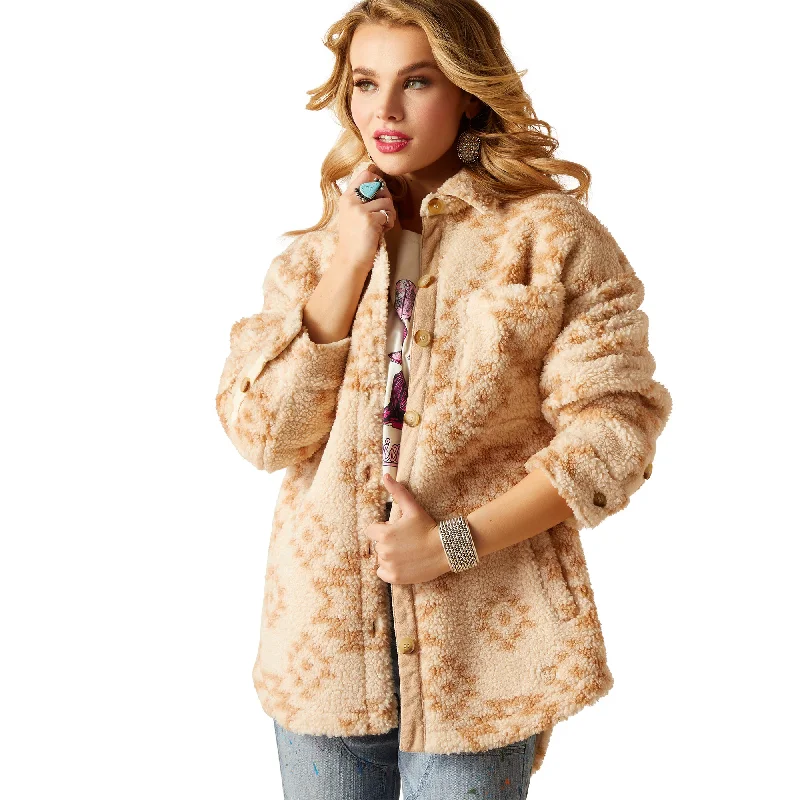 Sherpa Shacket Shirt Jacket Front Pockets Side Pockets Patch Pockets