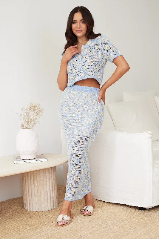 Xiara Crochet Skirt - Blue Check denim skirt classic