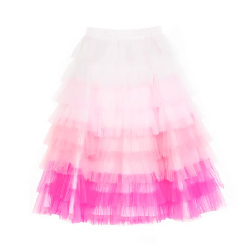 The Long Pink Gradient Ruffled Skirt athletic skirt fit