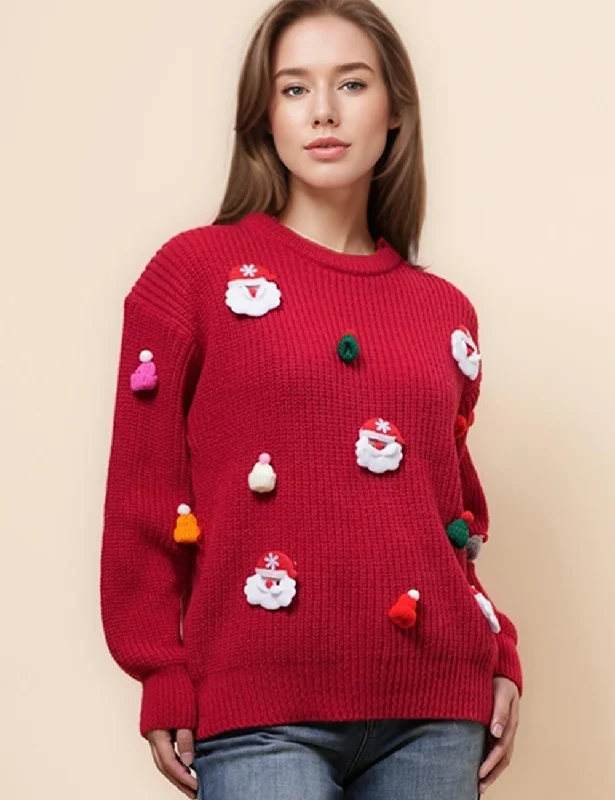 Ladies Celebrate Christmas Santa Claus Oullover Sweater SKT4954 Front Pockets Side Pockets Patch Pockets Ladies Celebrate Christmas Santa Claus Oullover Sweater SKT4954 Front Pockets Side Pockets Patch Pockets