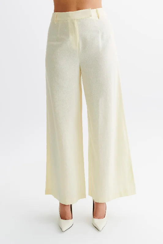 Franca Linen Wide Leg Pant - Lemon Sherbet Classic Stretch Pants