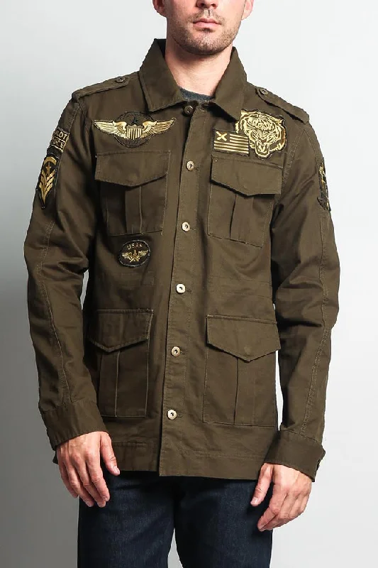 Patched Army Jacket Wool Fabric Cashmere Fabric Tweed Fabric