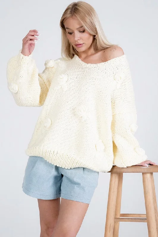 Rose Handmade Knit Sweater Pastel Yellow Herringbone Houndstooth Plaid