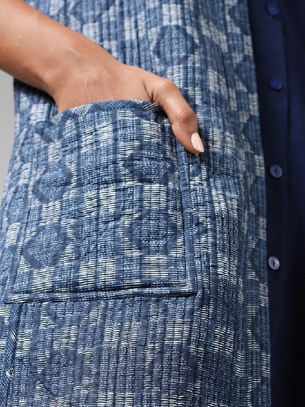 Utsa Indigo Abstract Printed Long Cotton Quilted Reversible Jacket Jersey Jacket Tulle Jacket Batik Jacket Utsa Indigo Abstract Printed Long Cotton Quilted Reversible Jacket Jersey Jacket Tulle Jacket Batik Jacket