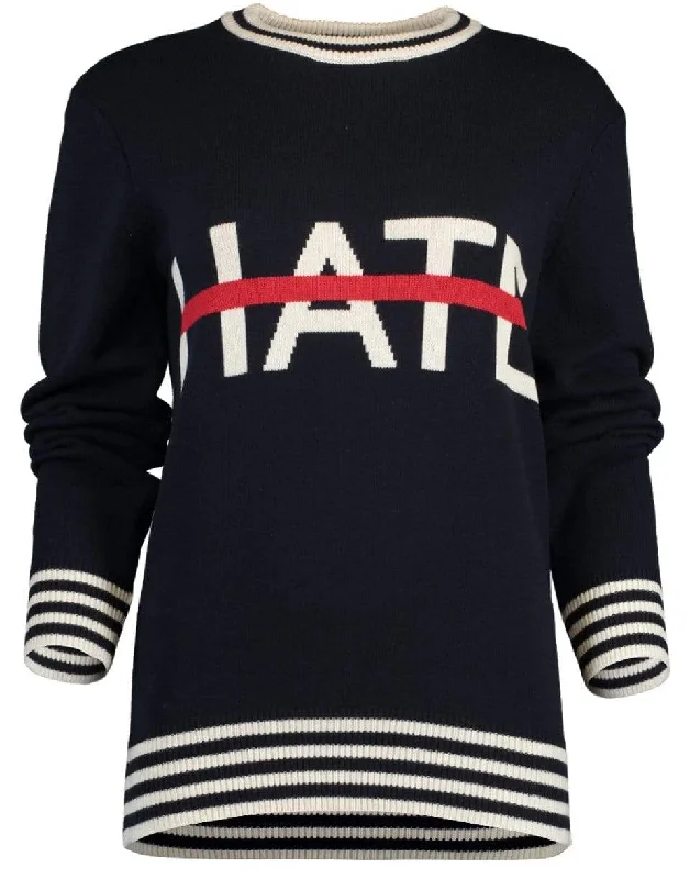 No Hate Itarsia Crewneck Sweater Zippered Front Buttoned Front Snap Front