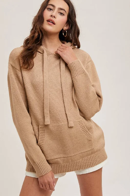 Haddie Knit Hooded Sweater Hooded Caped Shawl Collar