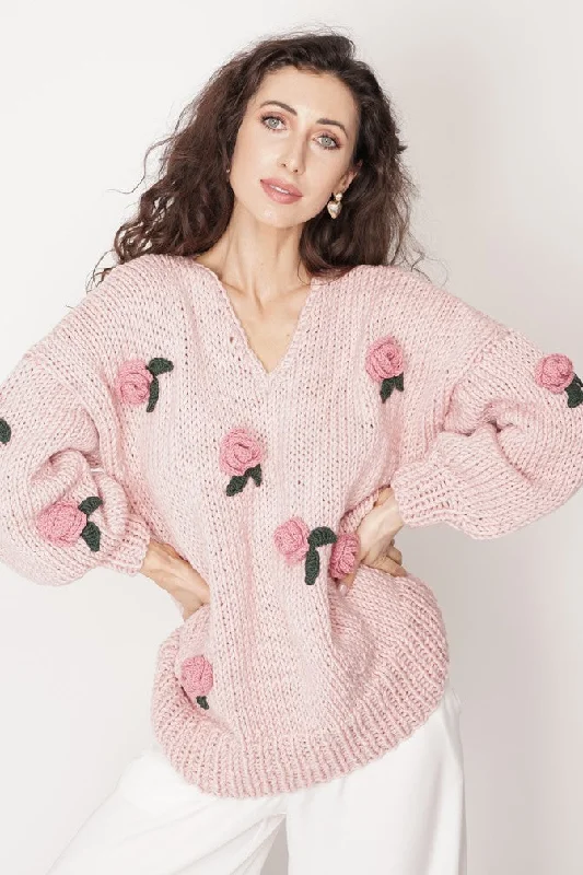 Rose Handmade Knit Sweater Pink Velvet Chenille Corduroy