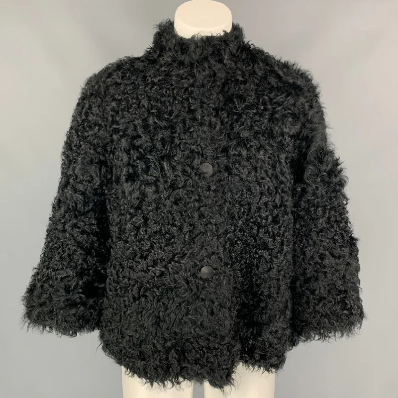 EMPORIO ARMANI Size 4 Black Lamb Cropped Jacket Zip Front Button Front Snap Front