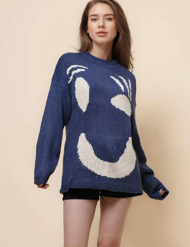 Ladies Color Block Smile Knit Relaxed Sweater SKT41164 Herringbone Houndstooth Plaid Ladies Color Block Smile Knit Relaxed Sweater SKT41164 Herringbone Houndstooth Plaid