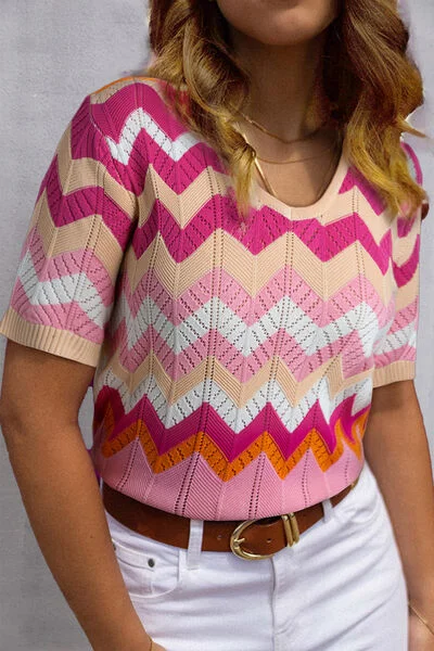 Round Neck Short Sleeve Top cute Fashionable Knit sweaters for women Modern Contemporary Chic Round Neck Short Sleeve Top cute Fashionable Knit sweaters for women Modern Contemporary Chic