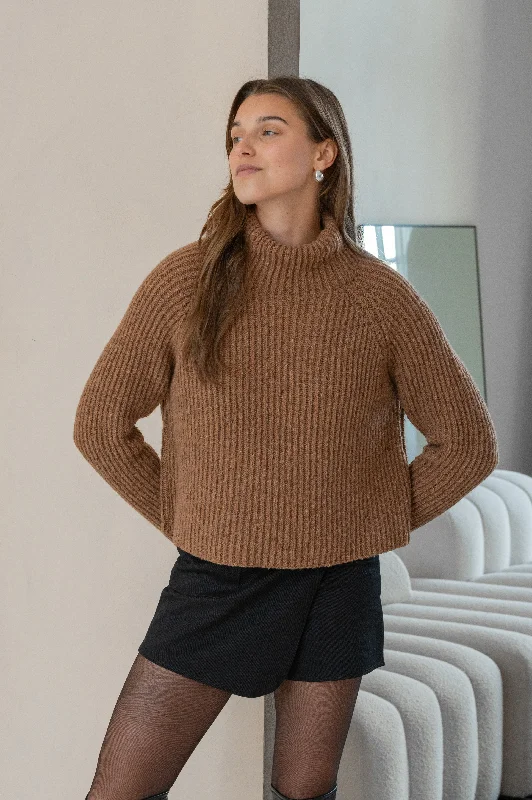 Recycled Wool Turtleneck Sweater Brown Lace Blend Ribbed Blend Corduroy Blend