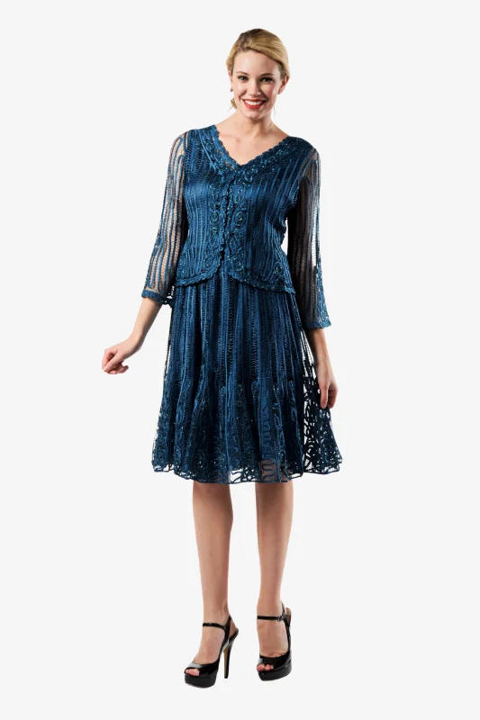 Soulmates C9025 Hand Crocheted Silk V-Neck Top with Godet Skirt Set lightweight skirt design