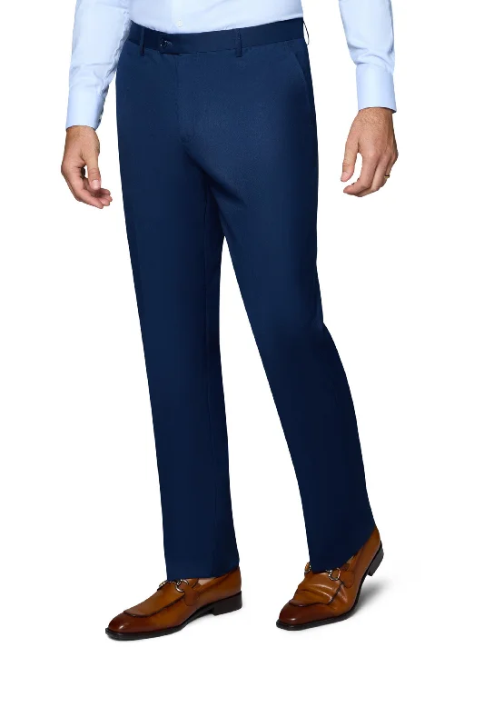 Bergamo Orange Solid Modern Fit Pants - New Blue Relaxed High-Waist Trousers