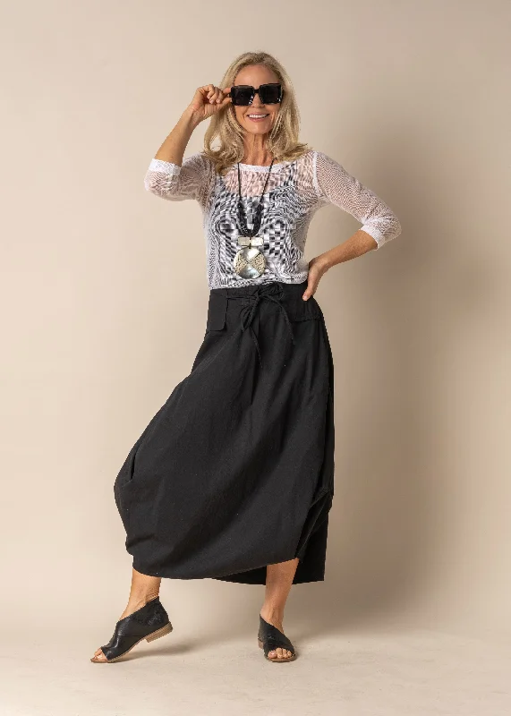 Ada Cotton Skirt in Onyx ruffled skirt detail