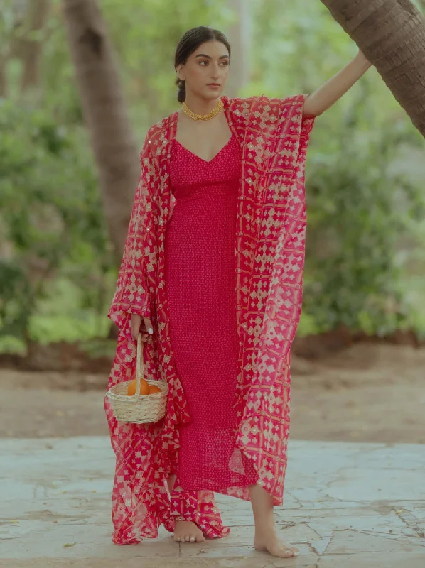 Rani Pink Dress With Jacket Notch Collar Peter Pan Collar Cowl Neck