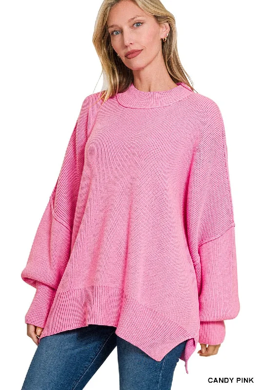 Side Slit Oversized Sweater Casual Formal Business