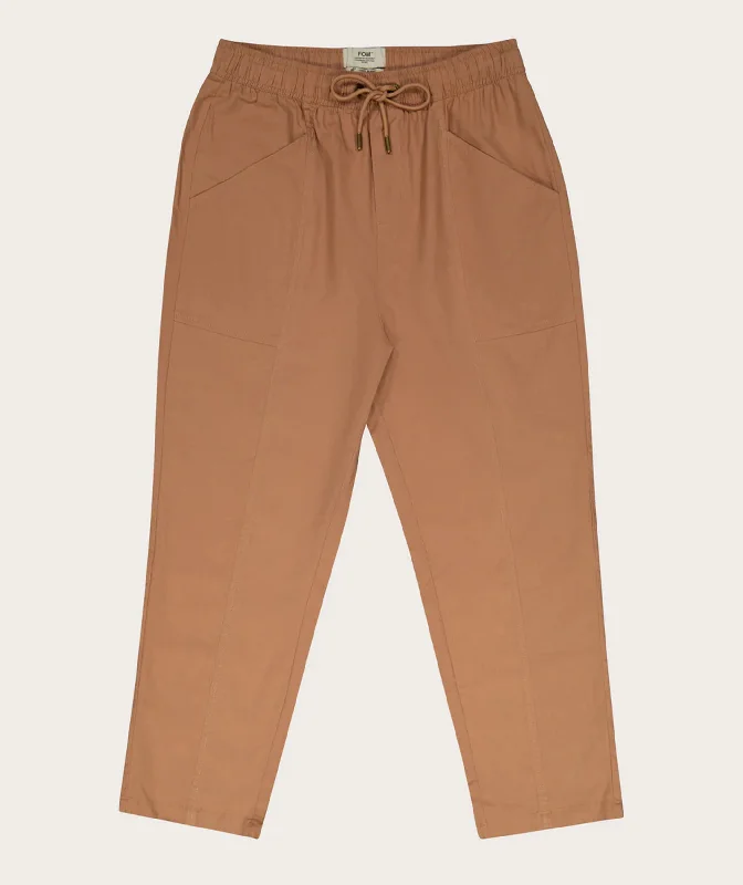 Ladies Linen Blend Drawcord Pants - Caramel Soft Sweatpants Style