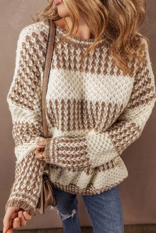 Cable Knit Sweater Solid Print Embellished