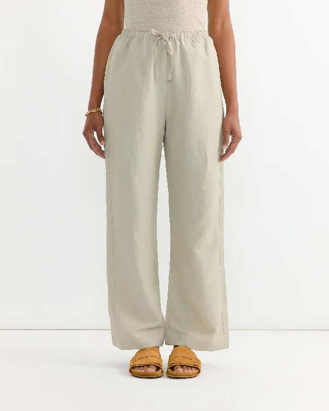Silk Linen Drawstring Pant in Light Khaki Cozy Jogger Leggings
