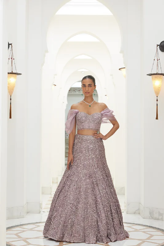 MAUVE NET FISHTAILED SKIRT AND CORET floral skirt print