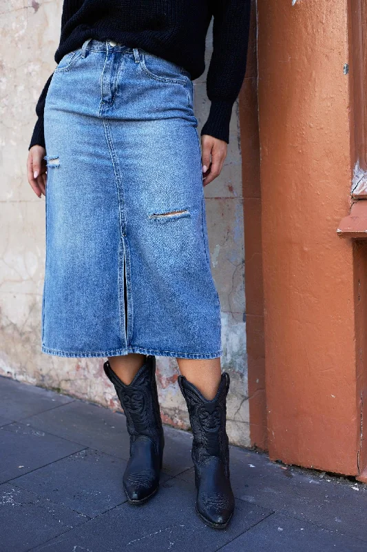 Abilane Skirt - Blue Denim cashmere skirt fine