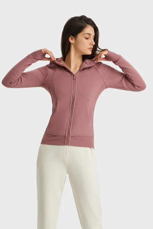 Zip Up Seam Detail Hooded Sports Jacket V-Neck Jacket Boat Neck Jacket Square Neck Jacket