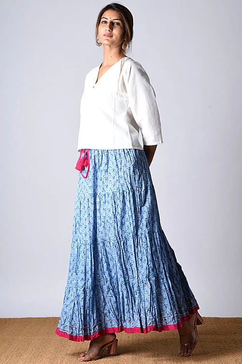 Dharan "Dazzle Skirt" Blue Block Printed Skirt zip skirt side