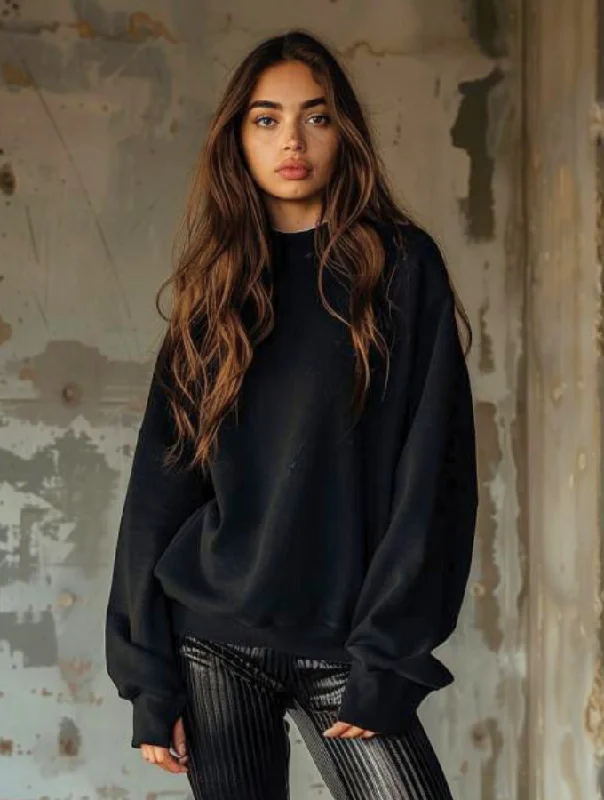 BASIC UNISEX SWEATER - BLACK Satin Fabric Silk Fabric Chiffon Fabric