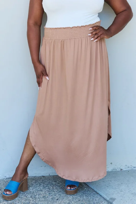 Full Size High Waist Scoop Hem Maxi Skirt in Tan chiffon skirt airy