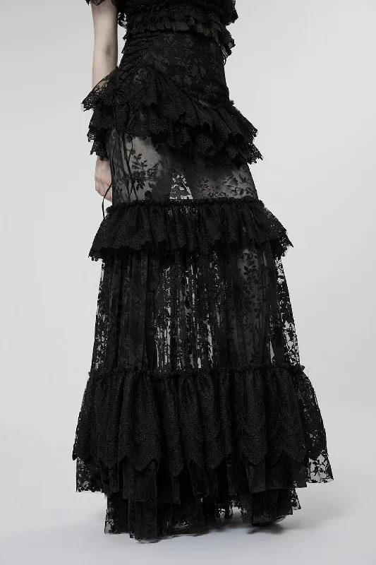Ghostlore Lace Maxi Skirt [BLACK] lace skirt feminine