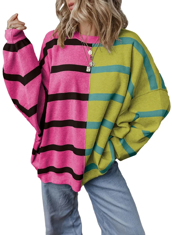 Women's Dou Color Sweater – Chic Comfort Solid Color Striped Floral Print