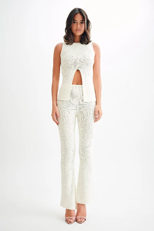 Ridley Straight Leg Knit Pant - Ivory Comfortable Pleated Pants