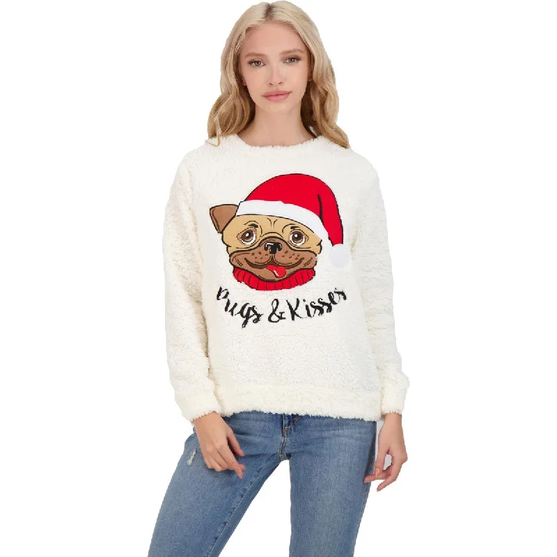 No Comment Women's Junior Size Embroidered Ugly Christmas Sweater Hooded Caped Shawl Collar