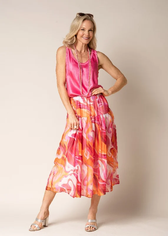 Dundi Silk Skirt in Raspberry Sorbet linen skirt natural
