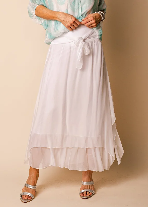 Nala Silk Skirt in White cashmere skirt rich