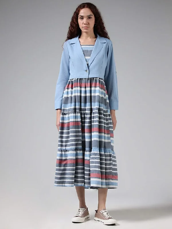 Bombay Paisley Blue Striped Cotton Dress With Solid Jacket Denim Jacket Leather Jacket Suede Jacket Bombay Paisley Blue Striped Cotton Dress With Solid Jacket Denim Jacket Leather Jacket Suede Jacket