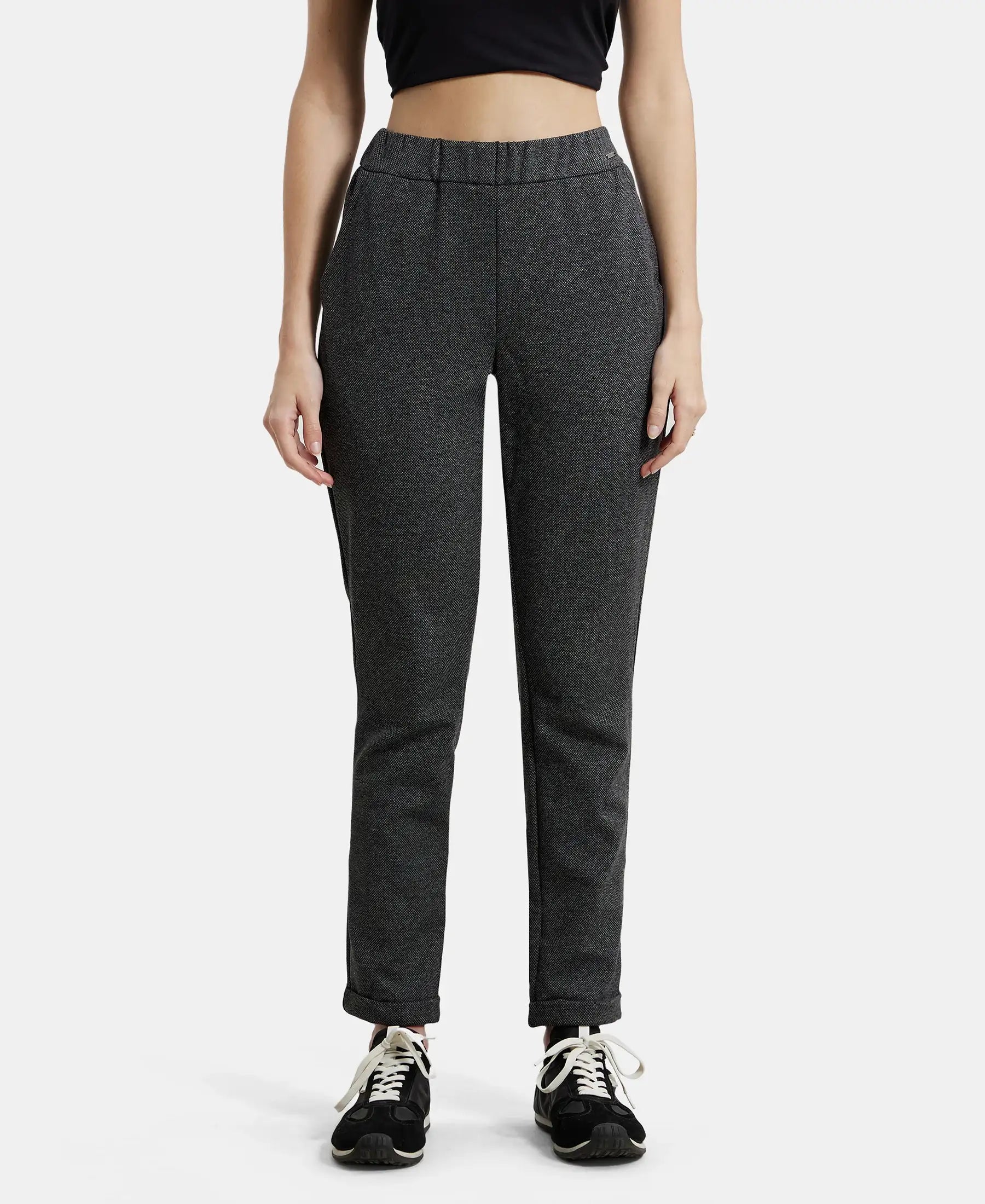 Rayon Polyester Elastane Stretch Slim Fit All Day Pants with Side Pockets - Black Fashionable Jogger Pants Rayon Polyester Elastane Stretch Slim Fit All Day Pants with Side Pockets - Black Fashionable Jogger Pants