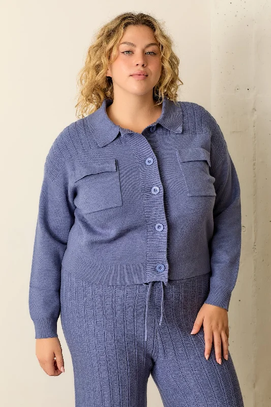 PLUS SWEATER KNIT SHACKET AND PANT SET High-Waist Jogger Pants