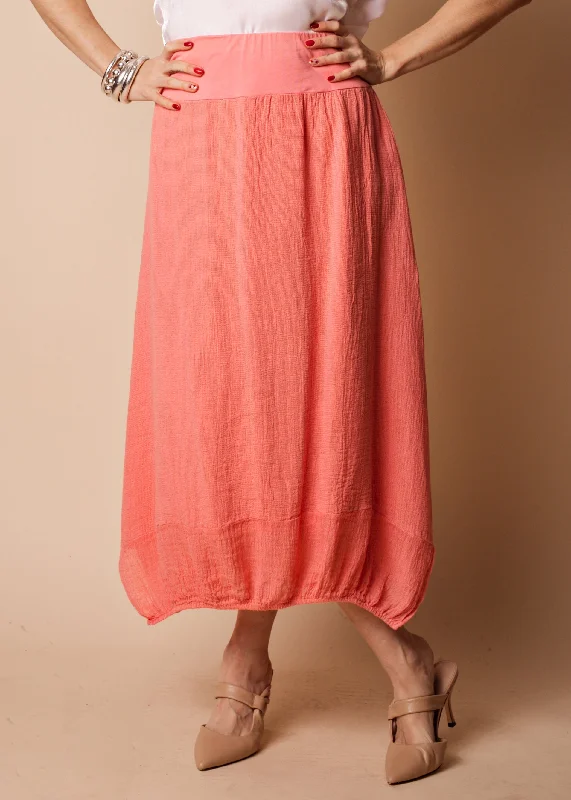 Leela Linen Skirt in Coral Crush a-line skirt cut