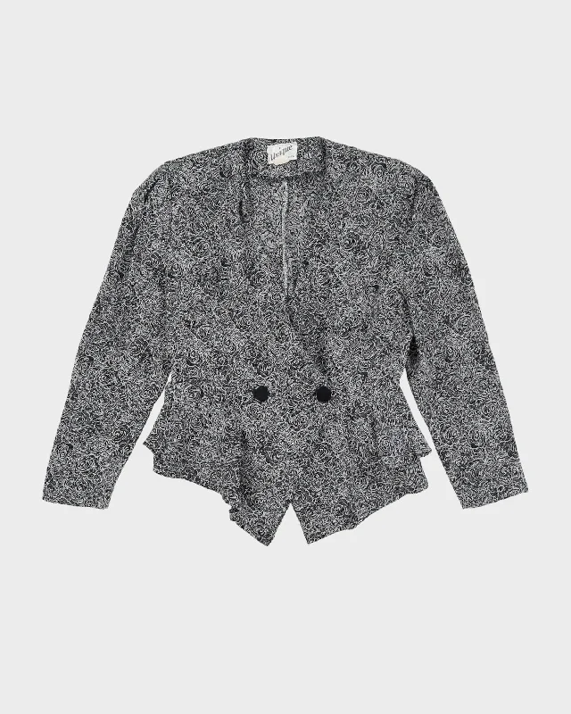1990s Black And White Patterned Jacket - S Welt Pockets Slit Pockets Flap Pockets