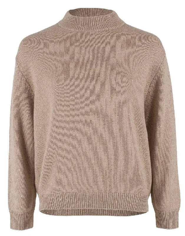 Granola Cashmere Silk Paillette Long Sleeve Mockneck Sweater Spandex Rayon Corduroy