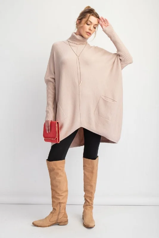 Long Beige Sweater with Pockets Beaded Sweater Sequined Faux Fur