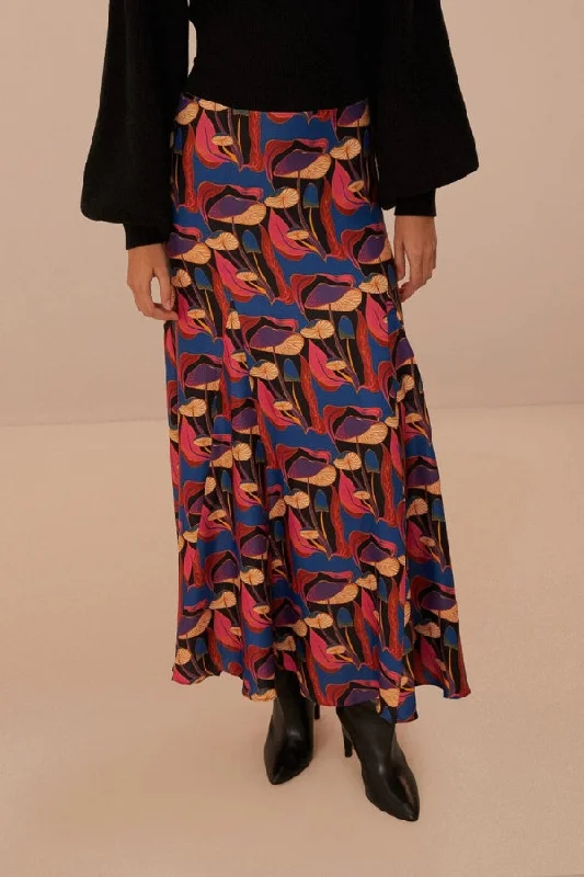 FARM RIO Wild Mushrooms Black Maxi Skirt velvet skirt plush