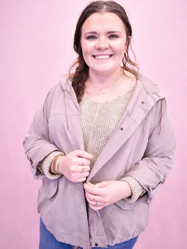 Curvy Zip Up Lightweight Jacket Front Pockets Side Pockets Patch Pockets