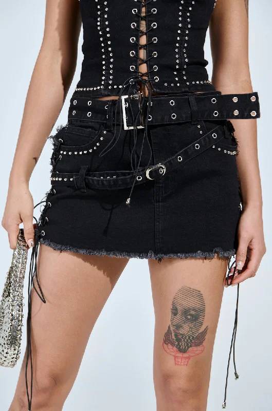 CATCH ME AFTER MIDNIGHT STUDDED BELTED MINI SKIRT slim fit skirt